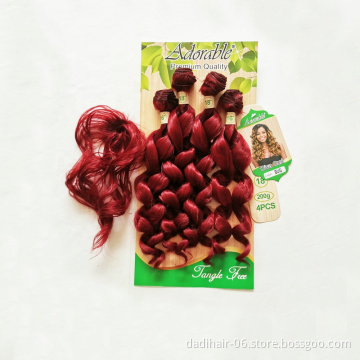 wholesale super diva curl synthetic hair weaves,packed red hair weft with free fringe one pack for one hair